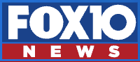 FOX 10 News logo with white text on a blue and red background.